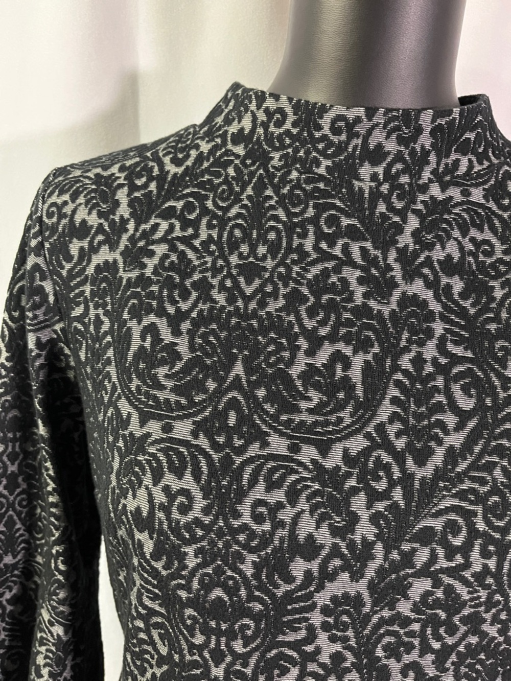 LOFT Black & Gray Jacquard Floral 3/4 Sleeve A-Line Dress - Picture 6 of 16